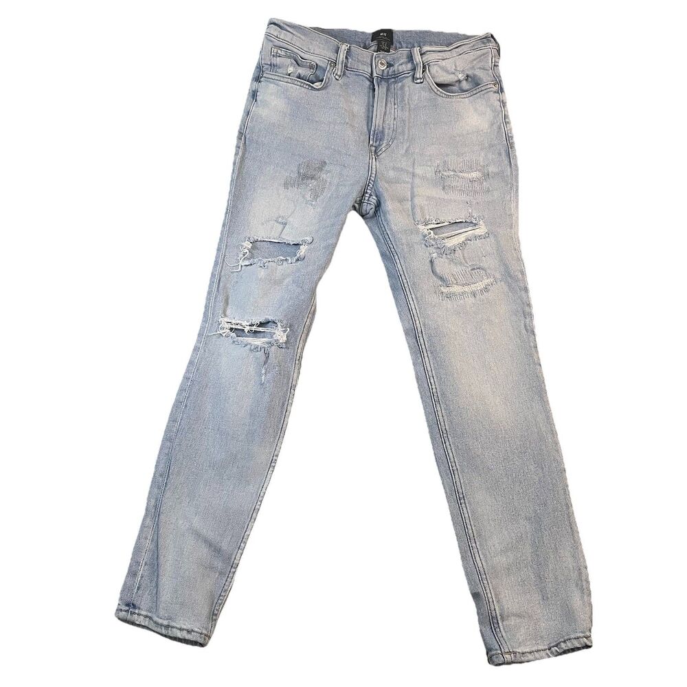 H&M Men’s Skinny Fit Jeans Cotton Blend Size 32 Blue Light Wash Distressed